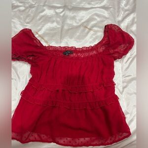 Girls Red Ruffled Chiffon Dress